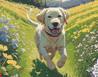 ラブラドール・レトリバーのクロスステッチ図案｜犬の肖像画ウォール