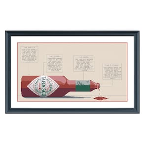 Tabasco Cross Stitch Pattern | Handcrafted Design with Detailed Color & Shading | Easy PDF Pattern for Beginners | Tabasco brand Hot Sauce
