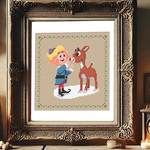 Rudolph the Red Nosed Reindeer with Hermey | Cross stitch pattern | Heartwarming scene from the classic Christmas movie | Nostagic holidays