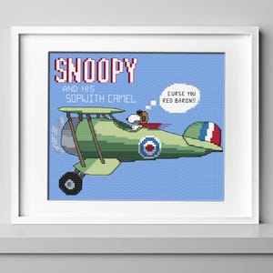 Snoopy and His Sopwith Camel Cross Stitch Pattern | Iconic Flying Ace Scene | Nostalgic Peanuts Embroidery PDF