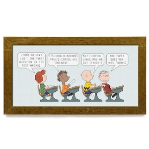 Snoopy Cross Stitch Pattern - Classroom Cheating - Peppermint Patty, Franklin, Charlie Brown, Linus | PDF Cross Stitch Pattern download