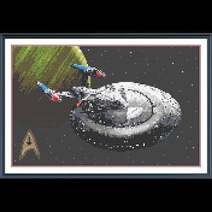 Star Trek USS Enterprise in Space Cross Stitch Pattern | Detailed Sci-Fi Embroidery | PDF Stitching Design