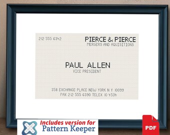 Paul Allen's Business Card (American Psycho) cross stitch pattern - cross stitch PDF download - modern cross stitch - instant download