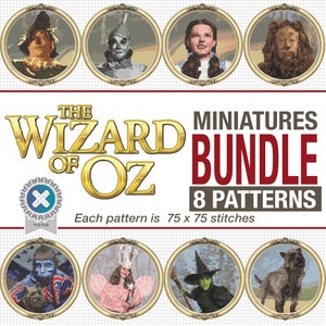 Wizard of Oz Bundle Cross Stitch Pattern Bundle | 8 Unique Designs | 75x75 Stitches | Cowardly Lion, Dorothy, Scarecrow, Toto, & more