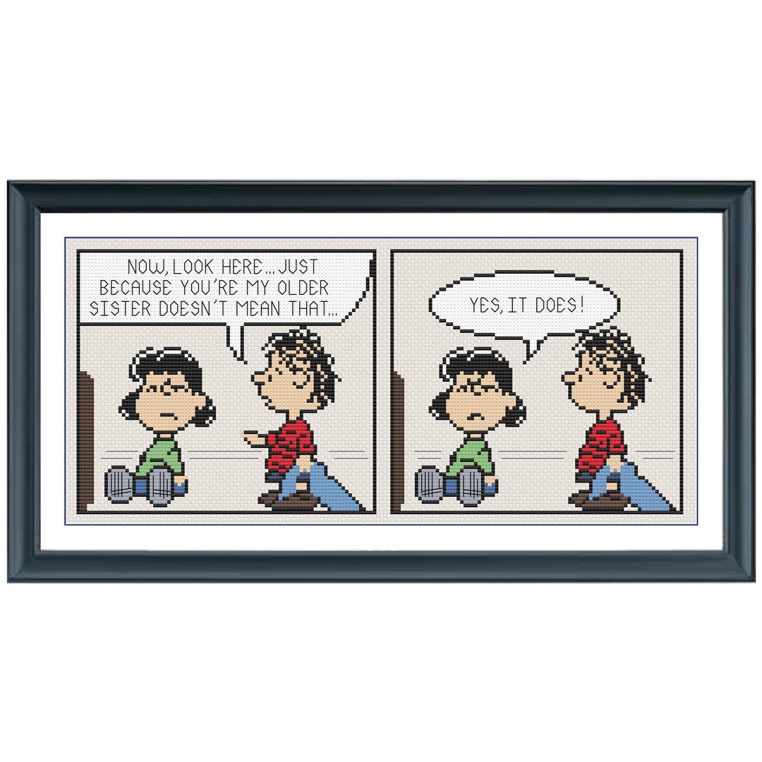 Comic Cross Stitch Pattern Featuring Lucy and Linus | Funny Sibling ...