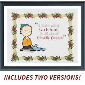Linus&#39; True Meaning Of Christmas Speech | Two Versions: Short and Longer Quotes | Cross Stitch Pattern | Iconic Charlie Brown Snoopy Peanuts