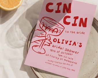 Cin Cin Bridal Shower Invitation Italian Summer Theme Template Hand Drawn Bachelorette Invite Printable La Dolce Vita Engagement Canva BS1