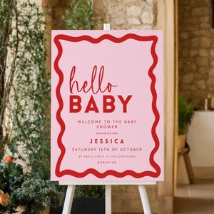 Pink and Red Baby Shower Sign Template Baby Shower Welcome Sign Hand Drawn Printable Girl Baby Shower Decoration Editable Baby Sprinkle BB06