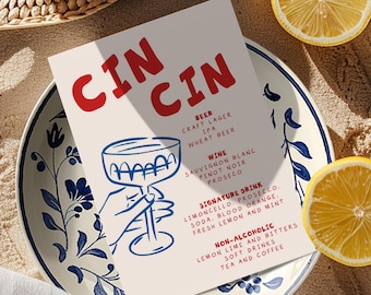 Bar Menu Template Italian Summer Cin Cin Cheers Drink Wedding Bar Menu Bridal Shower Hand Drawn Birthday Bar La Dolce Vita Style Canva BS2