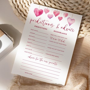 Little Sweetheart Baby Shower Advice and Predictions Game, Template Editable Valentines Sprinkle, February Printable INSTANT DOWNLOAD BB08 image 1