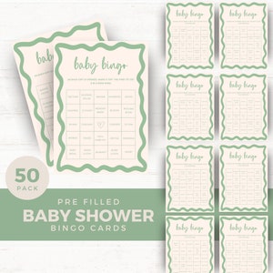 Giochi stampabili ondulati Baby Bingo, il gioco più divertente per la doccia, genere neutro Sage Boy Girl, modello modificabile Ice Breaker DOWNLOAD IMMEDIATO BB36