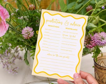 Yellow Baby Shower Game Predictions and Advice New Parents Card Editable Lemon Gender Neutral Shower Decor Idea Canva Template Keepsake BB57