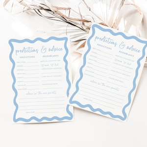 Voorspellingen en advies Babyshowerspellen, boho blauw beige golvende rand sjabloon bewerkbare babyshower DIY Wave afdrukbare INSTANT DOWNLOAD BB76