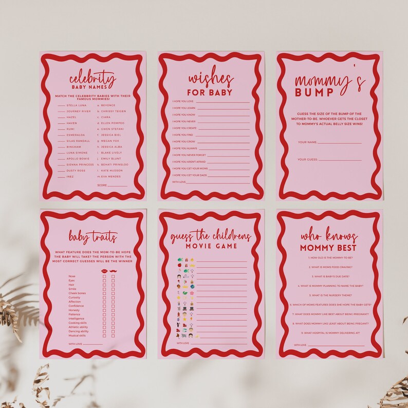 Most Fun Baby Shower Games Bundle Retro Wavy Border Template Etsy