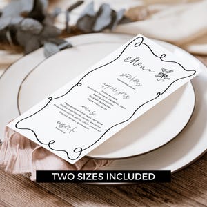 Hens Party Menu Wavy Border Template, Bridal Shower Bachelorette Modern, Baby Shower Birthday Hand Drawn Wave Cocktail Drink Editable HP01