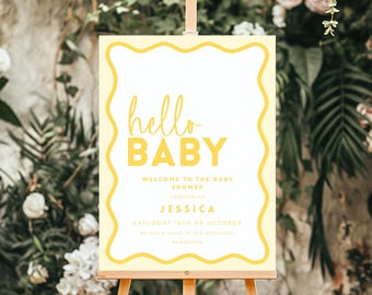 Baby Shower Sign Lemon Yellow Welcome Sign Yellow Theme Baby Shower Decorations Canva Editable Template Gender Neutral Printable BB57