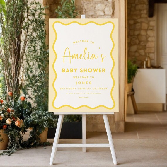Baby Shower Sign Lemon Yellow Baby Shower Welcome Sign Yellow Theme Baby Shower Decorations Editable Template Gender Neutral Printable BB57