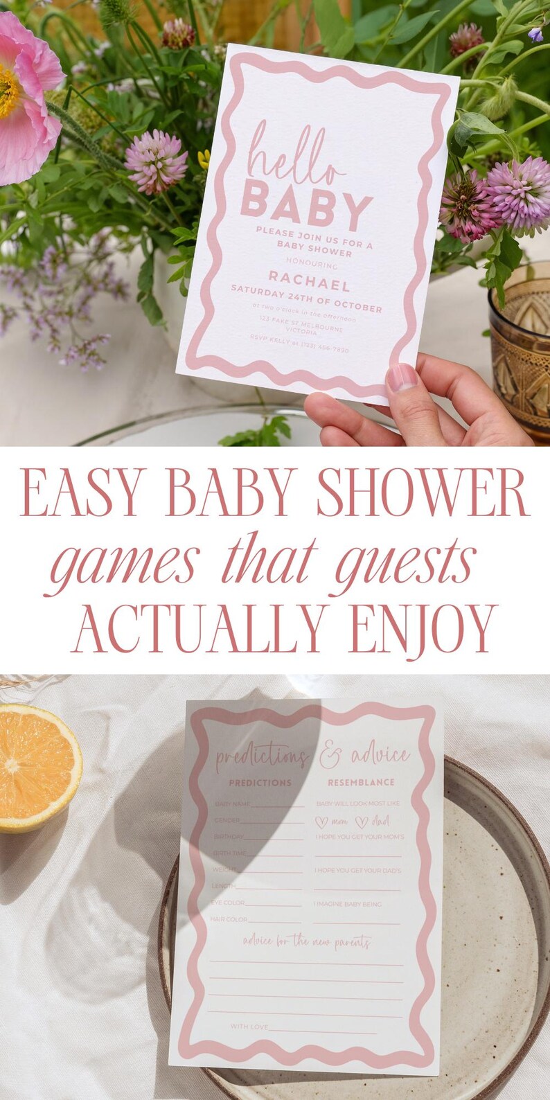 Baby Shower Game Prediction Card Baby Predictions Advice Card Baby Shower Activities Pink Baby Shower Canva Digital Template Party Idea image 15