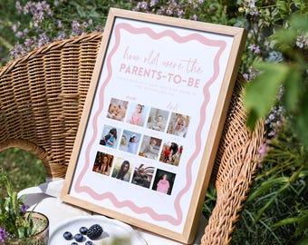 Baby Shower Guess How Old Game Editable Canva Template Pink Parents To Be Photo Display Sign Baby Shower Girl Activity Idea Printable BB86