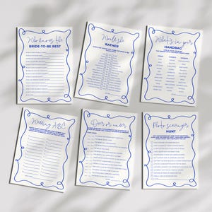 Wave Hens Party Games Bundle Wavy Border Bachelorette Bridal Shower Hand Drawn Modern Download Canva Editable Template Printable HP02