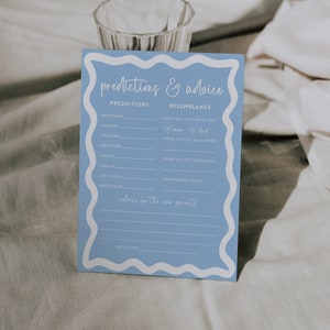 Voorspellingen en advies Babyshowergames, boho blauw beige golvende rand sjabloon bewerkbare babyshower DIY Wave afdrukbare INSTANT DOWNLOAD BB77