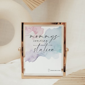 Placa de aquarela para o desejo da mamãe, chá de bebê moderno e minimalista, modelo para impressão de revelação do sexo do bebê, mesa de comida, download instantâneo BB02