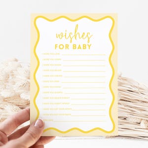 Deseos para Baby Shower, Juego, Limón Amarillo, Boho, Borde Ondulado, Género Neutral, Esperanzas, Sueños para Bebé, Plantilla Editable, Imprimible, DESCARGAR BB57