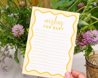 Wishes for Baby Shower Game Lemon Yellow Boho Wavy Border Gender Neutral Hopes Dreams for Baby Canva Editable Template Printable BB57