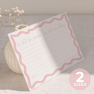girl baby shower wishes card editable and printable template with wave border in pink includes spaces for a note for mama and a note for baby perfect activity and keepsake for shower or sprinkle celebration instant download modern minimal stationery design
