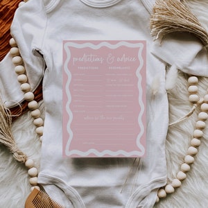 Prédictions et conseils Jeux de baby shower, modèle de bordure ondulée Boho rose beige modèle modifiable pour baby shower, vague DIY imprimable TÉLÉCHARGEMENT IMMÉDIAT BB87