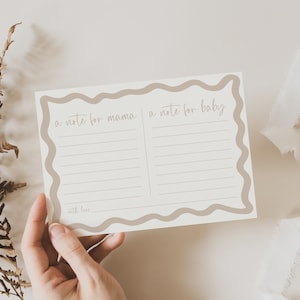 Plantilla de borde ondulado "Nota para mamá" y "Nota para bebé", estilo retro, estilo bohemio, beige neutro, editable, con chispas, imprimible, "Querida mamá", descarga BB66