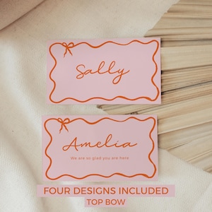 Brautparty gewellte Schleife Tischkarten Digital, Baby Shower Hens Party, Wave Border Template, bearbeitbar, Buffet Labels DOWNLOAD Printable BS02
