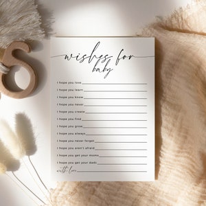 Juego minimalista de deseos para baby shower, divertido y neutral en género, plantilla imprimible y editable. DESCARGA INSTANTÁNEA BB03