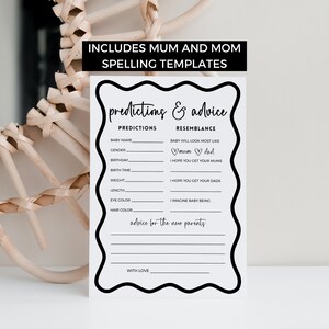 Genderneutrale voorspellingen en advies Babyshowerspelletjes, retro golvende rand sjabloon bewerkbare DIY babyshower decor afdrukbare DOWNLOAD BB46