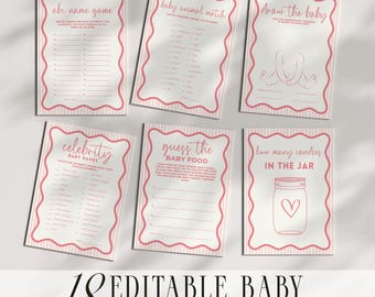 Baby Shower Games Bundle Pink Hand Drawn Canva Editable Template Printable Activities Idea Girl Baby Shower Games Download Bundle BB97