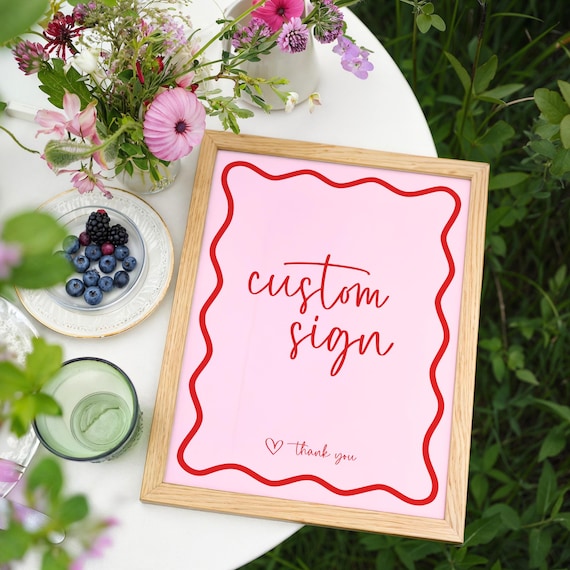 Retro Wave Border Custom Baby Shower Sign Your Text Canva Template Editable DIY Pink and Red Sprinkle Decor INSTANT DOWNLOAD Printable BB06
