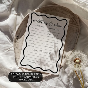 Prediction and Advice Cards Baby Shower Game Decor Idea Advice for Parents Baby Shower Keepsake Gender Neutral Minimal Wave Themed Template