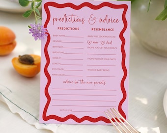 Jogo de Chá de Bebê Rosa com Conselhos e Previsões, Desejos para Menina, Cartão de Conselhos para os Pais, Modelo Editável no Canva, Ideia de Placa para Chá de Bebê, Lembrança Digital