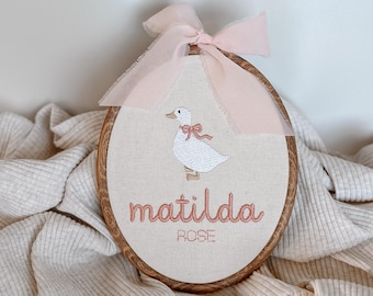Embroidered Hoop Baby Name Announcement Custom Silly Goose Name Sign Hoop Nursery Decor Gift New Mum Baby Shower Oval