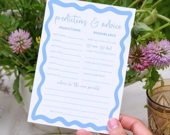 Predictions and Advice Baby Shower Games Boho Blue Beige Wavy Border Template Editable Baby Shower DIY Wave Printable Canva Download BB76