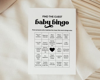 Baby Bingo Find the Guest Game Modern Design, gender neutral fun party game, Baby Shower Games, Baby Shower Minimalist INSTANT DOWNLOAD BB01