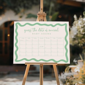 a guessing game board for the date of arrival of a baby named Adams.
