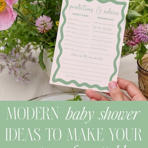 The image is a collage of three photos featuring various baby shower ideas and a guessing game. The photos include a hand holding a baby shower invitation, a baby shower game board, and a baby shower guest list. The collage showcases different ways to make a baby shower party unforgettable.