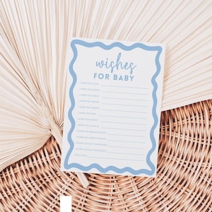 Juegos imprimibles con ondas azules bohemias para bebés, el juego más divertido para baby shower, borde ondulado azul beige, plantilla editable, descarga instantánea BB76