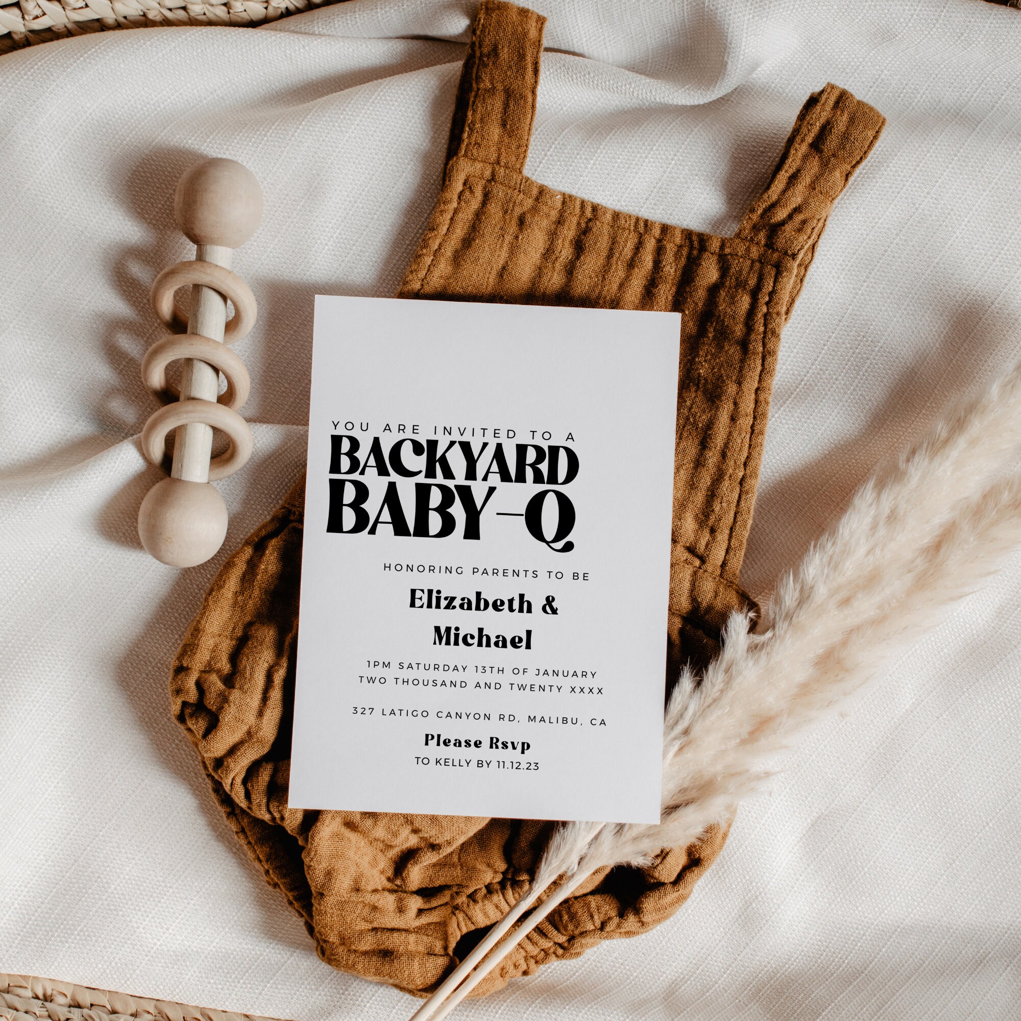 Baby-Q Baby Shower Invitation Modern Minimalistic, Templett Template Baby Sprinkle, DIY Party Decor Printable INSTANT DOWNLOAD editable BB01