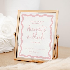Decorate A Block For Baby Sign Pink Girl Baby Shower Game Craft Memory Keepsake Idea for Baby Shower Activity Digital Template Printable