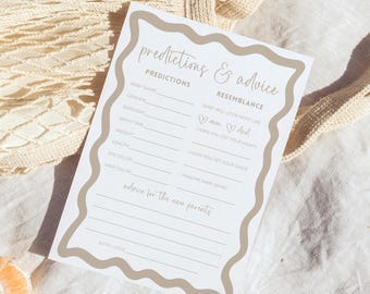 Baby Shower Prediction Card Gender Neutral Game Idea Advice For Parent Boho Wave Editable Canva Template Prediction And Advice For Parents