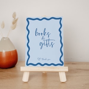 Falista granica szablon książki i prezenty baby shower znak, Dusty Blue Boy edytowalny wystrój DIY, falista krawędź muszli natychmiastowe pobieranie do druku BB26