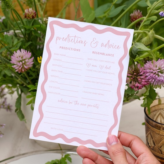 Baby Shower Game Prediction Card Baby Predictions Advice Card Baby Shower Activities Pink Baby Shower Canva Digital Template Party Idea