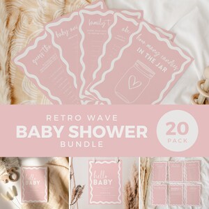 Boho roze beige golf baby shower bundel, leuke babyshower spelletjes meisje, welkomstbord uitnodiging, bewerkbare sjabloon golvend afdrukbare download BB87